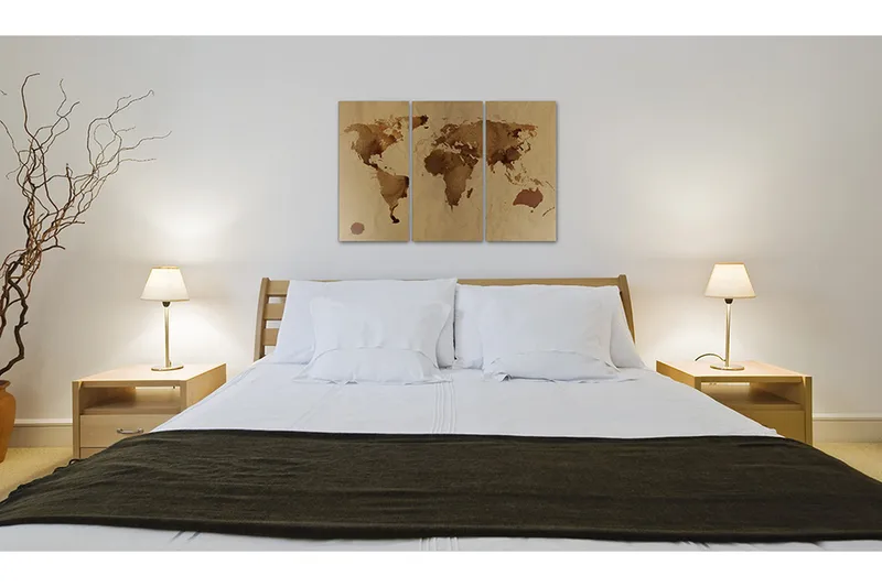 Bilde Verden Malt Med Kaffe Triptyk 60x40 - Artgeist sp. z o. o. - Innredning - Bilder & kunst - Lerretsbilder