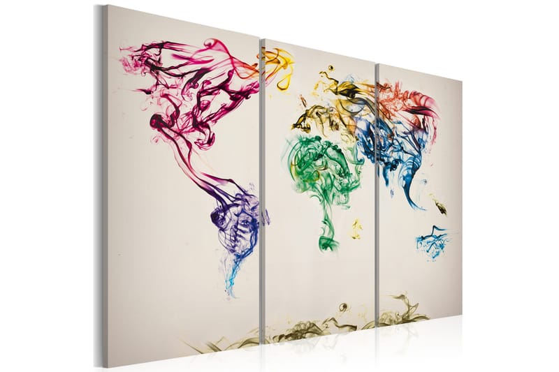 Bilde Verdenskartet Farget Røyk Spor Triptyk 120x80, Artgeist sp. z o. o.