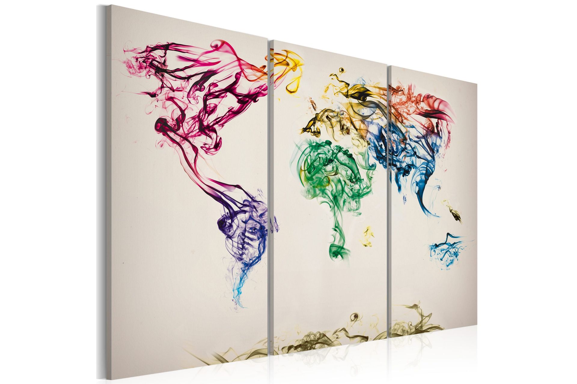 Bilde Verdenskartet Farget Røyk Spor Triptyk 60x40 - Artgeist sp. z o. o.