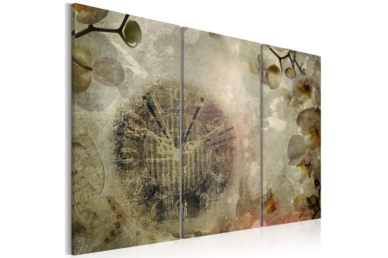 Bilde Vintage Clock And Orchid Triptych 120x80, Artgeist sp. z o. o.