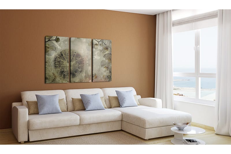 Bilde Vintage Clock And Orchid Triptych 60x40 - Artgeist sp. z o. o. - Innredning - Bilder & kunst - Lerretsbilder