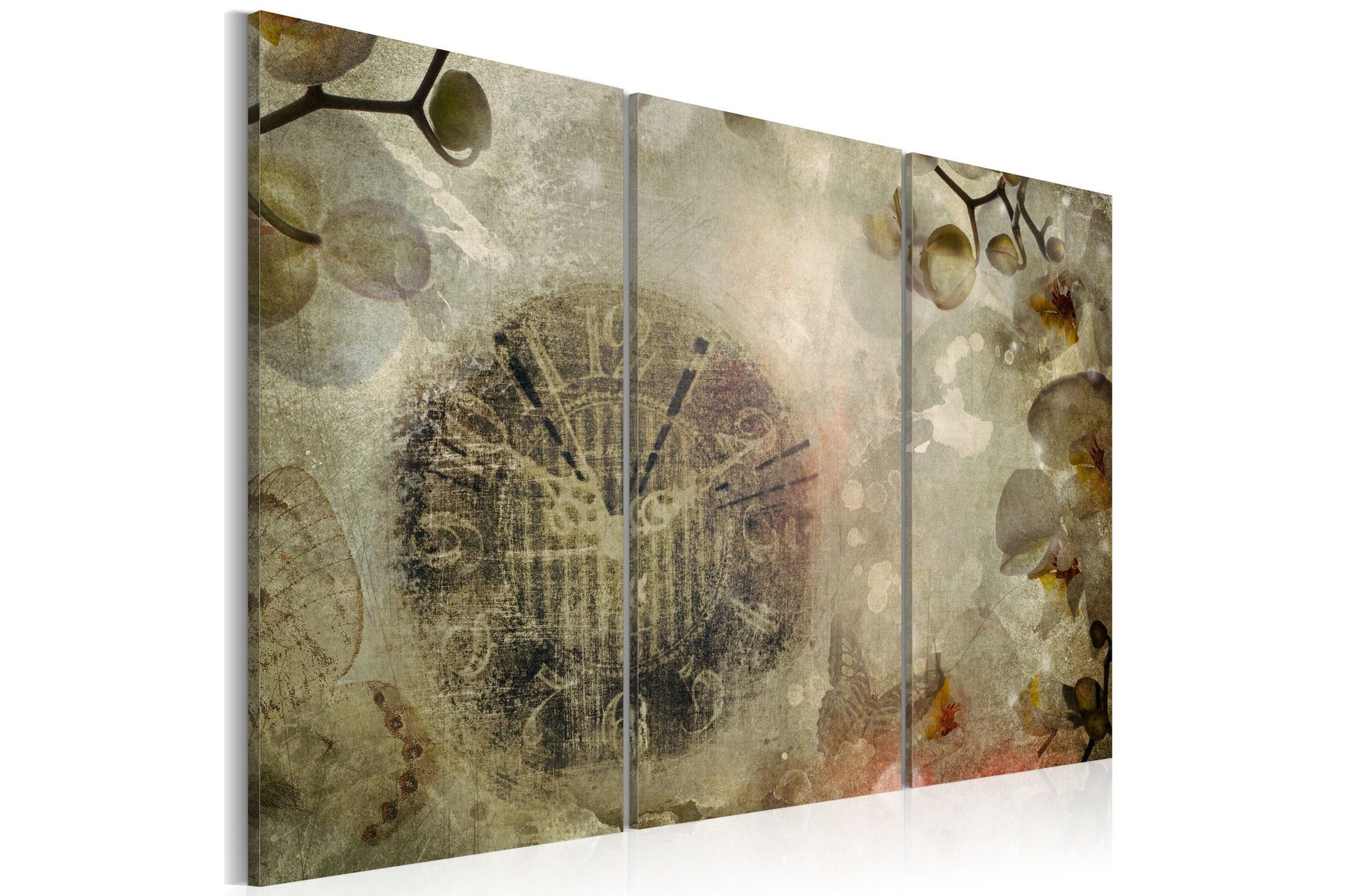Bilde Vintage Clock And Orchid Triptych 60x40 - Artgeist sp. z o. o.