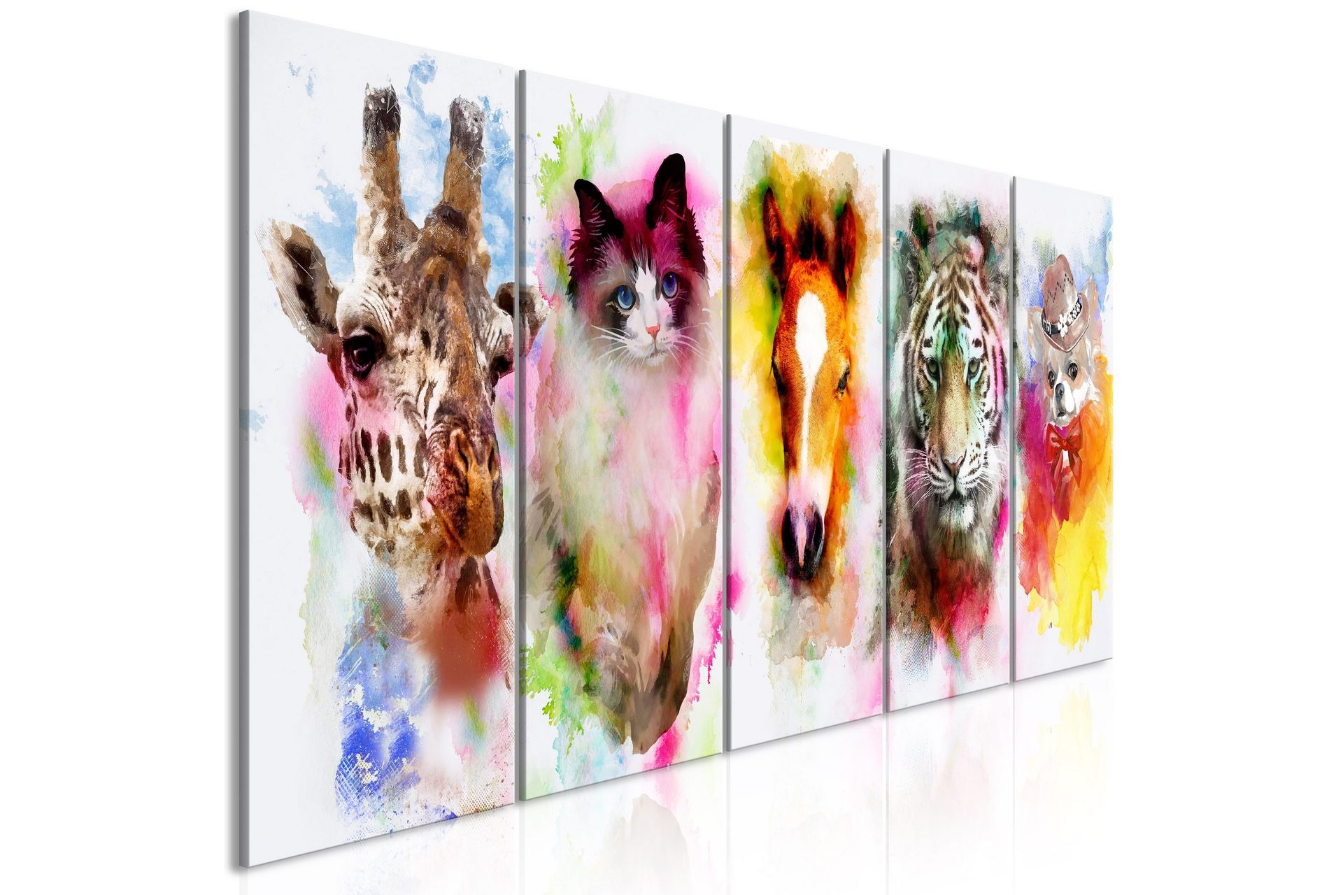 Bilde Watercolour Animals 5 Parts Narrow 200x80 - Artgeist sp. z o. o.