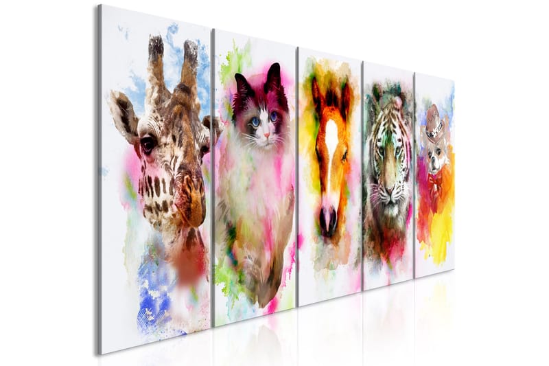 Bilde Watercolour Animals 5 Parts Narrow 200x80 - Artgeist sp. z o. o. - Innredning - Bilder & kunst - Lerretsbilder