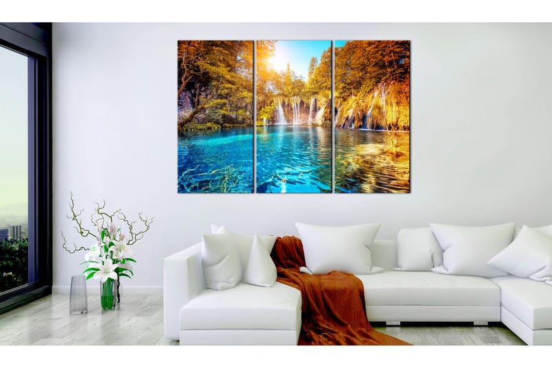 Bilde Waterfalls Of Sunny Forest 120x80 - Artgeist sp. z o. o. - Innredning - Bilder & kunst - Lerretsbilder