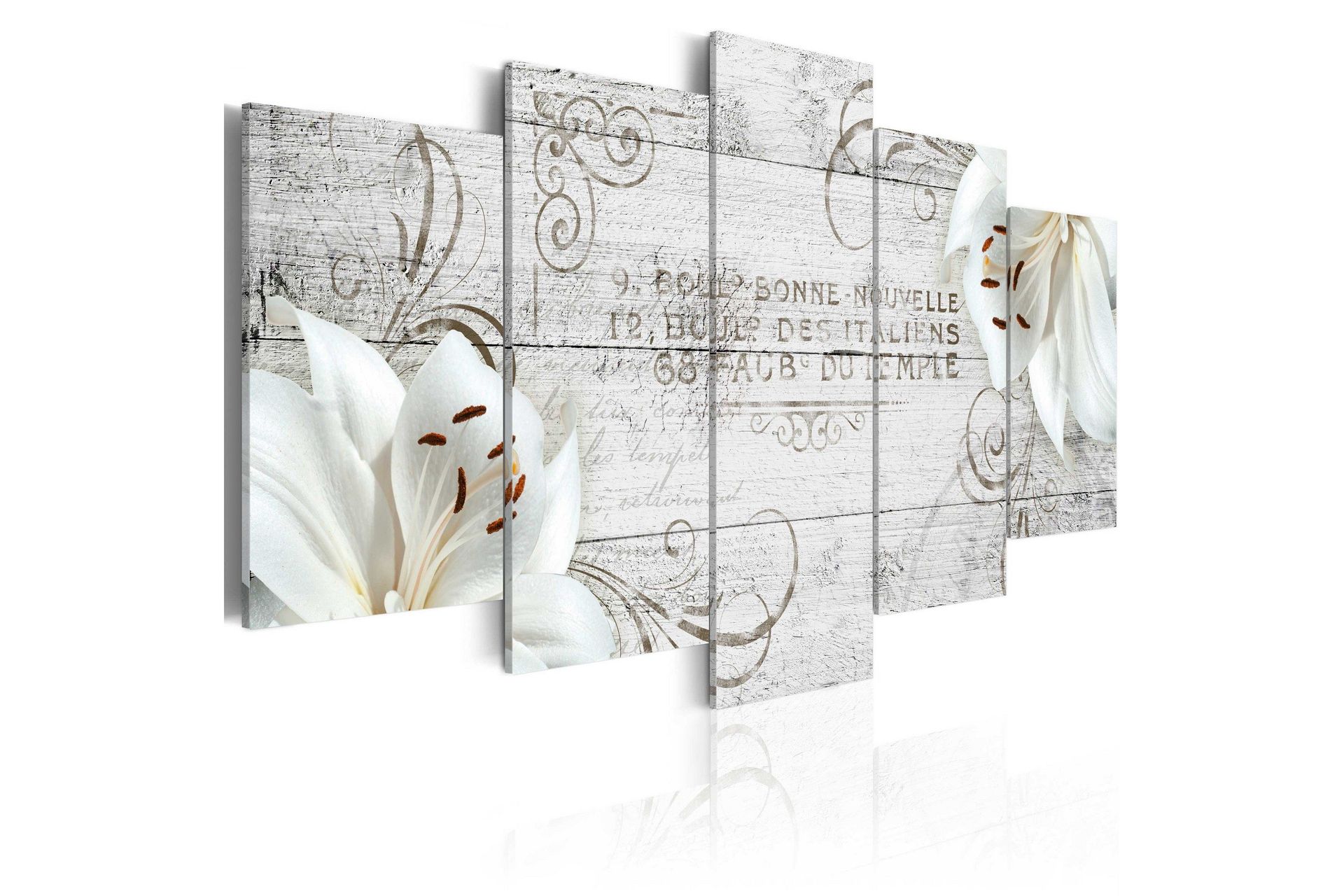 Bilde White Lilies On Wood 100x50 - Artgeist sp. z o. o.