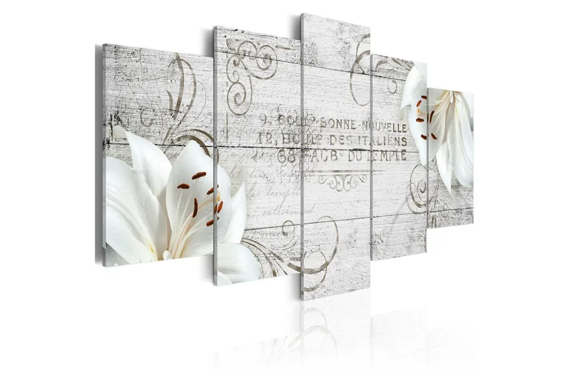 Bilde White Lilies On Wood 100x50, Artgeist sp. z o. o.