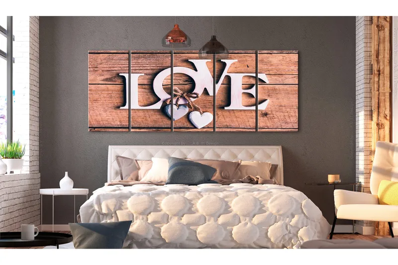 Bilde Wooden Letters 5 Parts Narrow 225x90 - Artgeist sp. z o. o. - Innredning - Bilder & kunst - Lerretsbilder