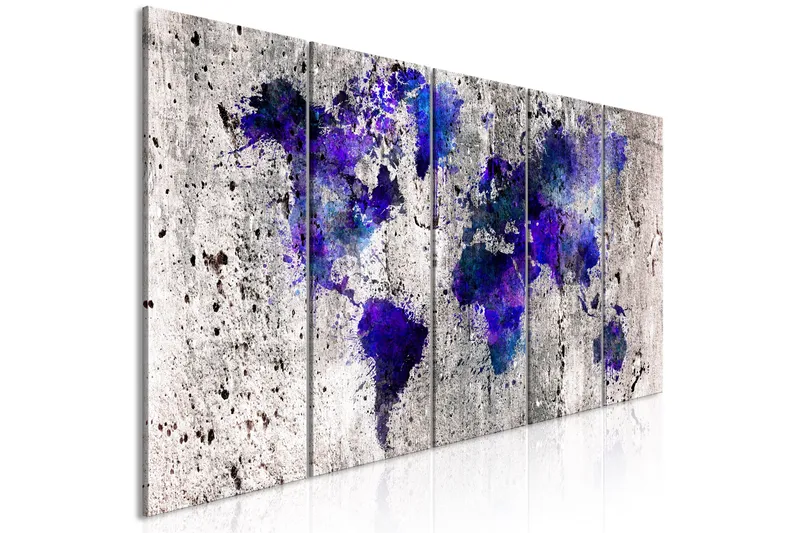 Bilde World Map Ink Blots 5 Parts Narrow 225x90, Artgeist sp. z o. o.