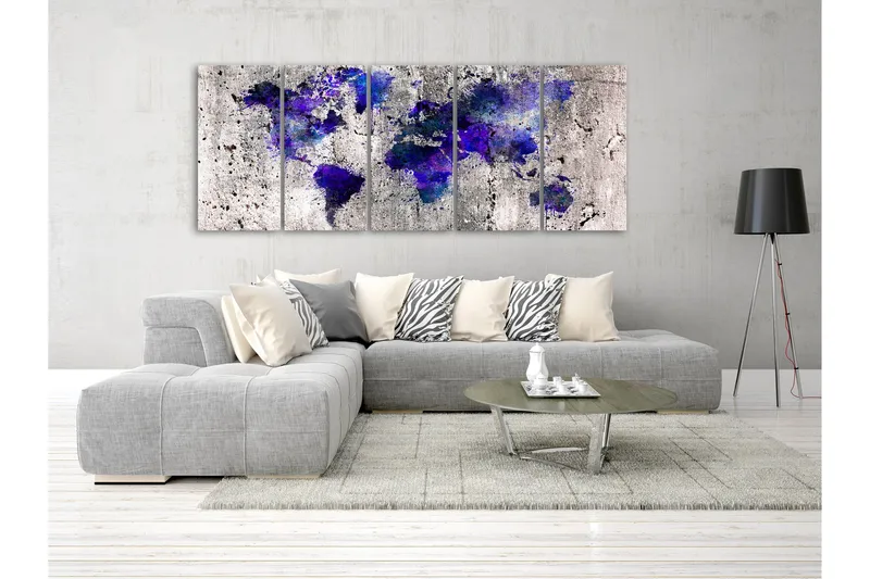 Bilde World Map Ink Blots 5 Parts Narrow 225x90 - Artgeist sp. z o. o. - Innredning - Bilder & kunst - Lerretsbilder