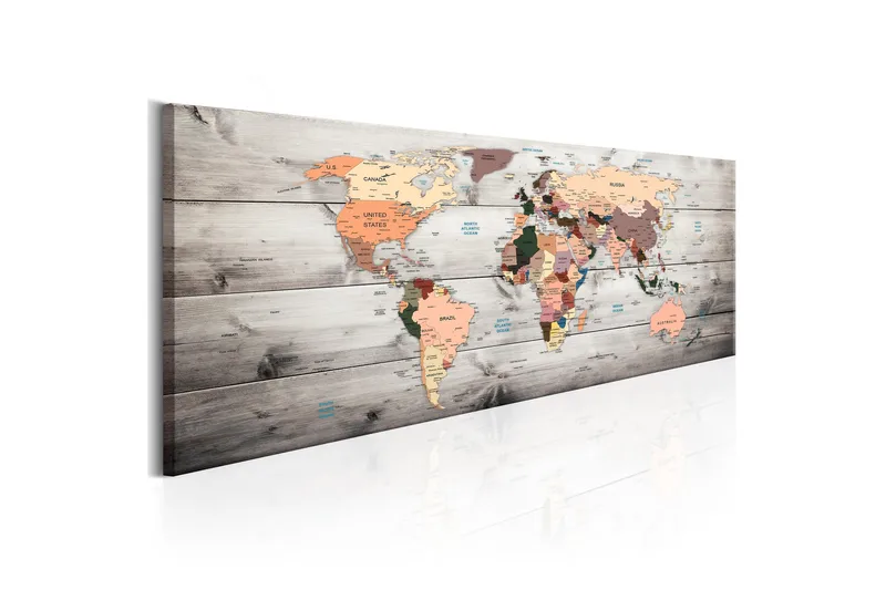 Bilde World Maps Wooden Travels 150x50, Artgeist sp. z o. o.
