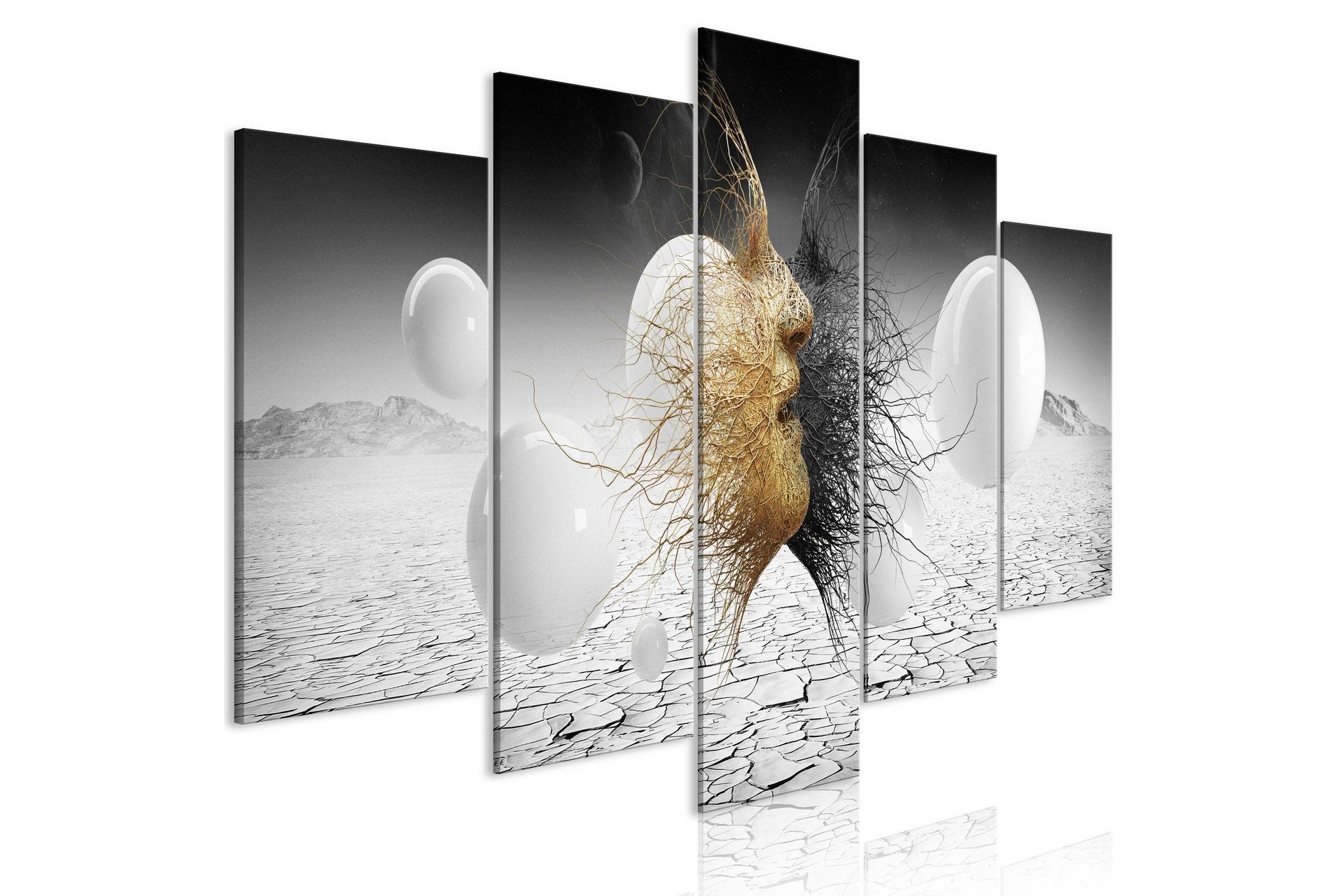 Bilde Woven Faces 5 Parts Wide Golden 100x50 - Artgeist sp. z o. o.