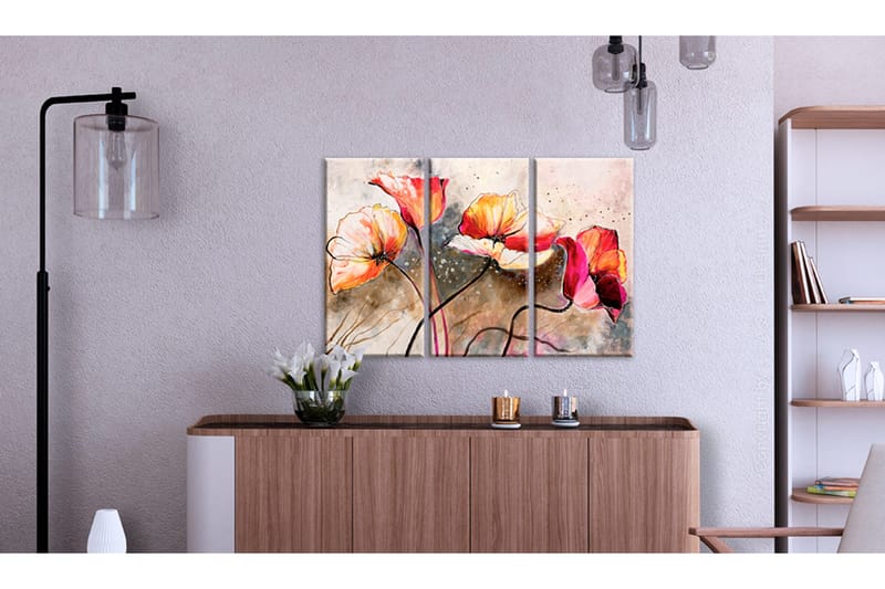 Bilde Poppies whipped by the wind 90x60 - Artgeist sp. z o. o. - Innredning - Bilder & kunst - Lerretsbilder