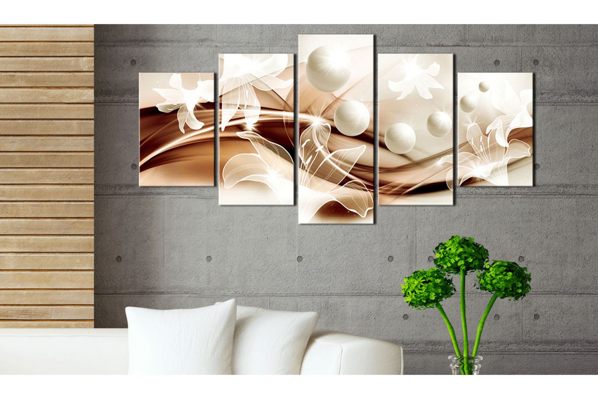 Bilde Pearl Lilies In Bronze 100x50 - Artgeist sp. z o. o. - Innredning - Bilder & kunst - Lerretsbilder