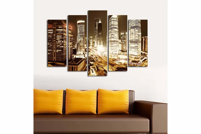 Canvasbilde 5-pk flerfarget - 11x96 cm - Innredning - Bilder & kunst - Lerretsbilder