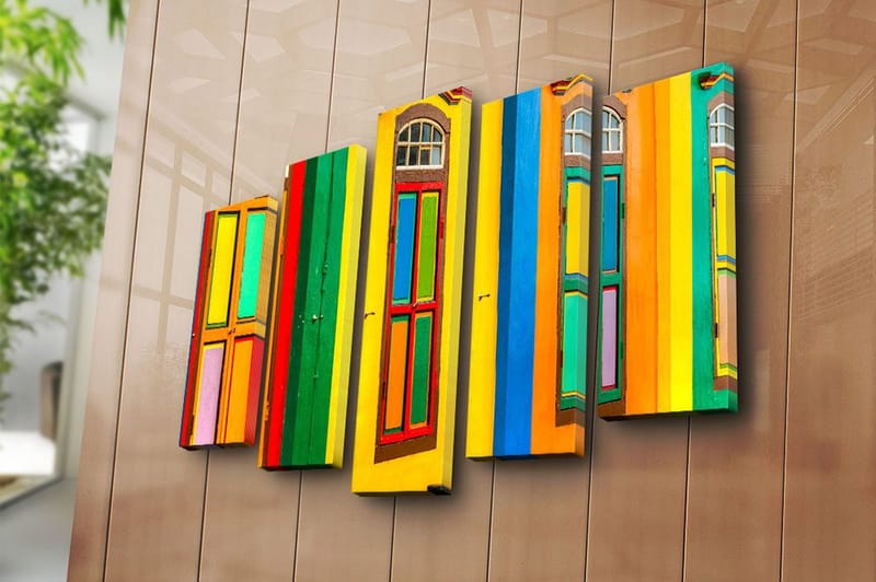 Canvasbilde 5-pk flerfarget - 11x96 cm - Innredning - Bilder & kunst - Lerretsbilder