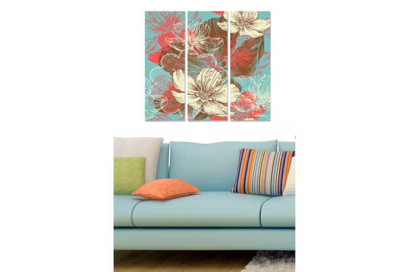 Canvasbilde Floral 3-pk flerfarget - 22x05 cm - Innredning - Bilder & kunst - Lerretsbilder