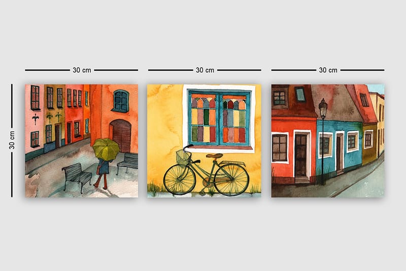 Decorative Canvas Painting (3 Pieces) 30x30 - Innredning - Bilder & kunst - Lerretsbilder