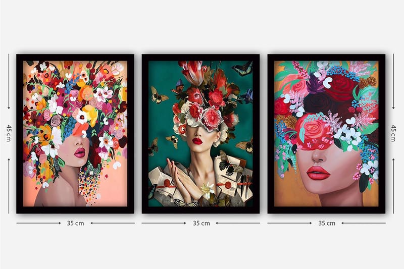 Decorative Framed Painting (3 Pieces) 35x45 - Innredning - Bilder & kunst - Lerretsbilder