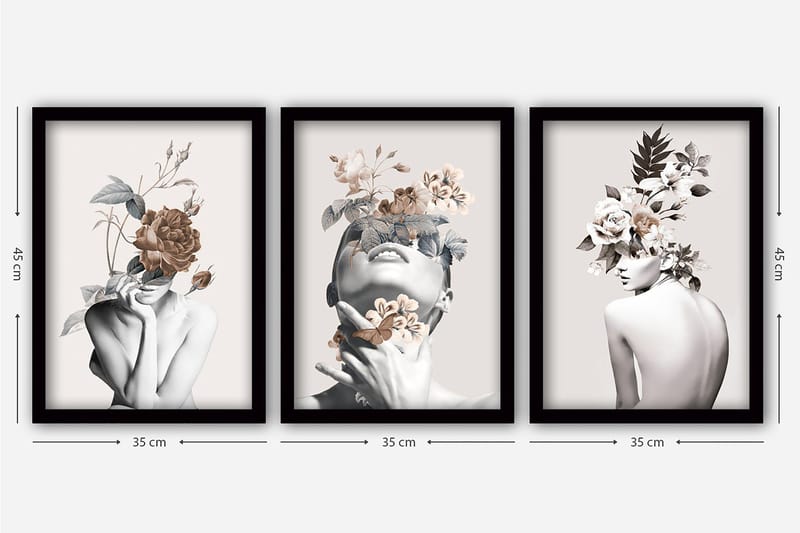 Decorative Framed Painting (3 Pieces) 35x45 - Innredning - Bilder & kunst - Lerretsbilder