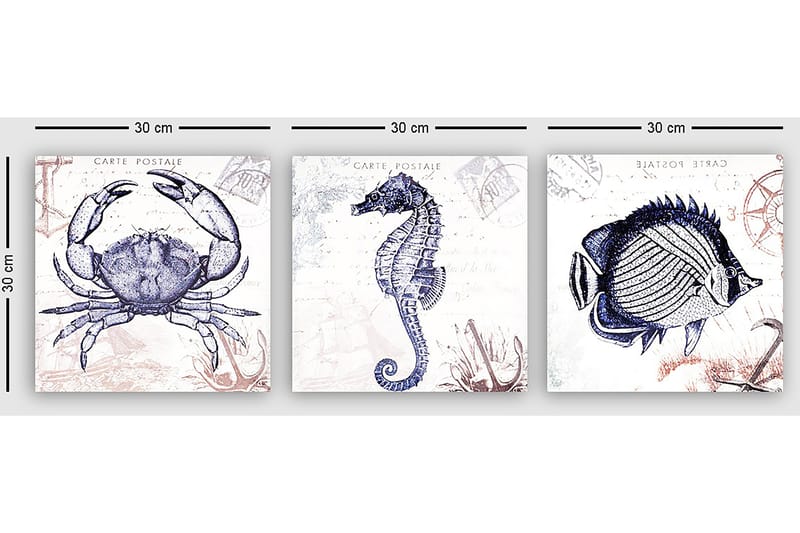 Dekorativ Canvasbilde 3-Deler 30x30 cm - Flerfarget - Innredning - Bilder & kunst - Lerretsbilder
