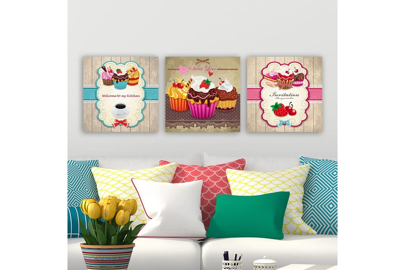 Dekorativ Canvasbilde 3-Deler 30x30 cm - Flerfarget - Innredning - Bilder & kunst - Lerretsbilder