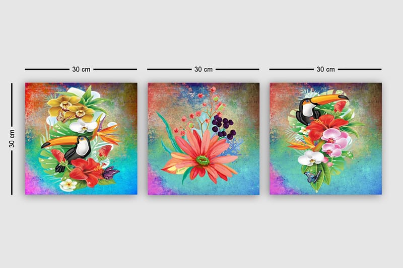 Dekorativ Canvasbilde 3-Deler 30x30 cm - Flerfarget - Innredning - Bilder & kunst - Lerretsbilder
