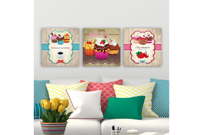 Dekorativ Canvasbilde 3-Deler 30x30 cm, Flerfarget