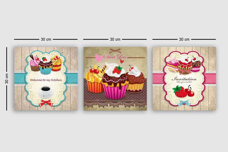 Dekorativ Canvasbilde 3-Deler 30x30 cm - Flerfarget - Innredning - Bilder & kunst - Lerretsbilder