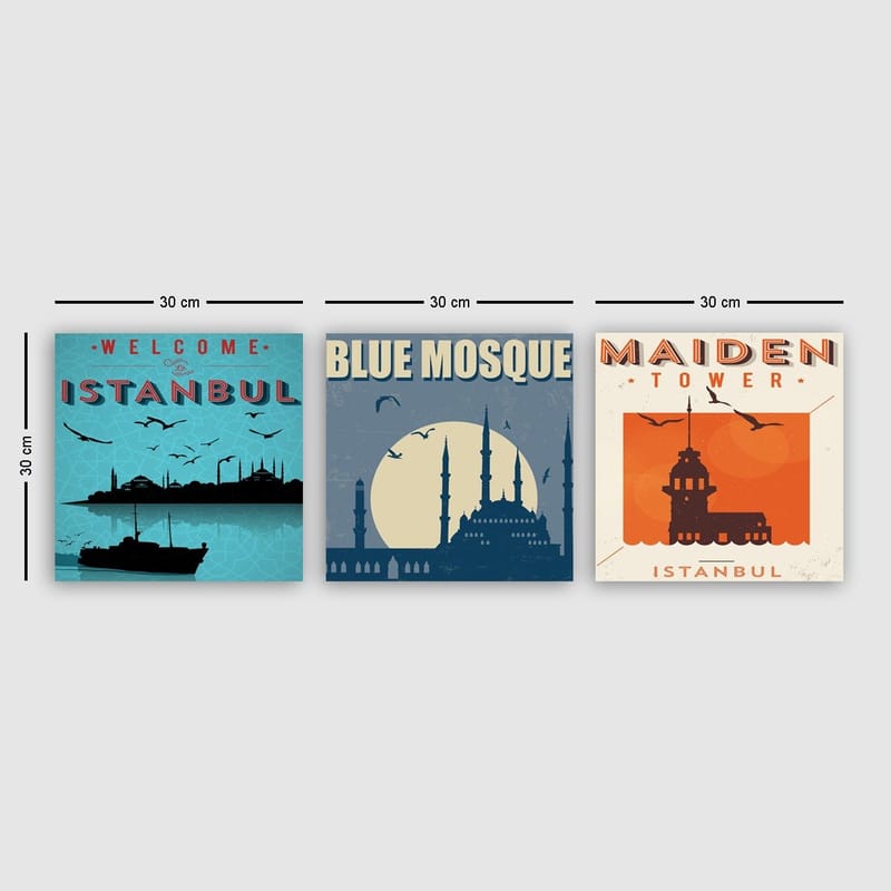 Dekorativ Canvasbilde 3-Deler 30x30 cm, Flerfarget