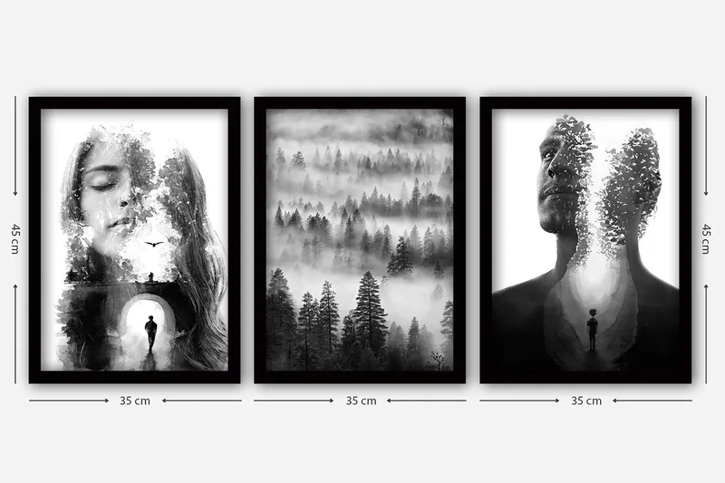 Dekorativ InnRammemet maling 3-Deler 35x45 cm - Flerfarget - Innredning - Bilder & kunst - Lerretsbilder