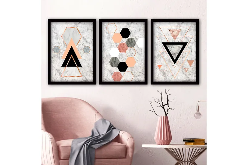 Dekorativ InnRammemet maling 3-Deler 35x45 cm, Flerfarget