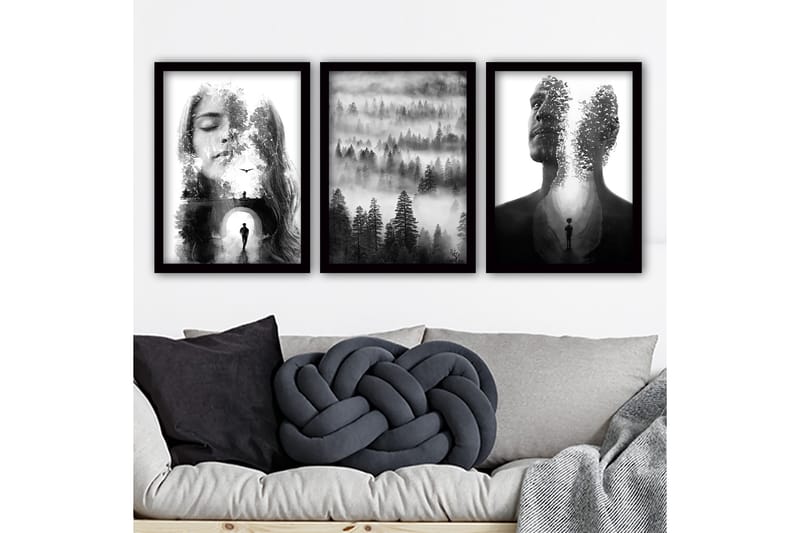 Dekorativ InnRammemet maling 3-Deler 35x45 cm - Flerfarget - Innredning - Bilder & kunst - Lerretsbilder