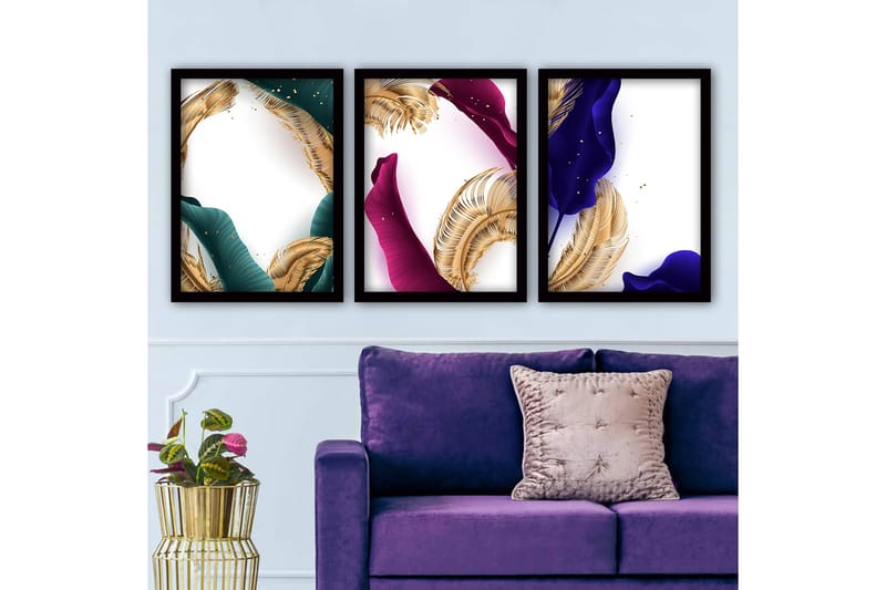 Dekorativ InnRammemet maling 3-Deler 35x45 cm - Flerfarget - Innredning - Bilder & kunst - Lerretsbilder
