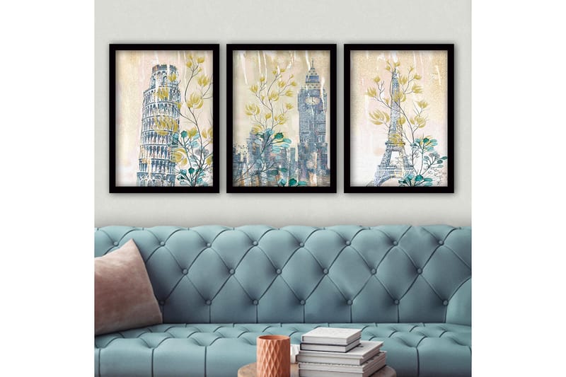 Dekorativ InnRammemet maling 3-Deler 35x45 cm - Flerfarget - Innredning - Bilder & kunst - Lerretsbilder