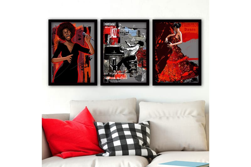 Dekorativ InnRammemet maling 3-Deler 35x45 cm - Flerfarget - Innredning - Bilder & kunst - Lerretsbilder