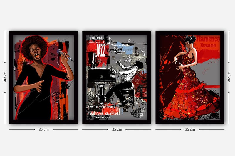 Dekorativ InnRammemet maling 3-Deler 35x45 cm - Flerfarget - Innredning - Bilder & kunst - Lerretsbilder