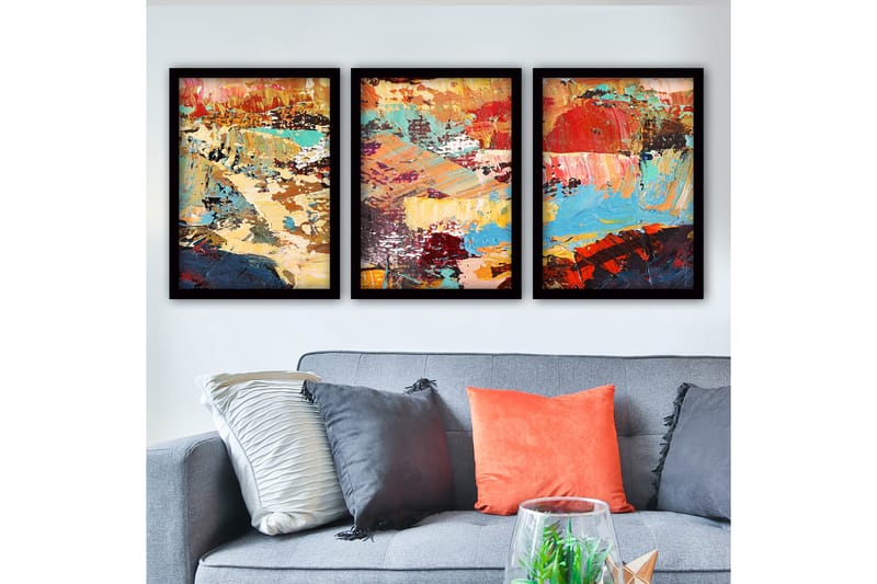 Dekorativ InnRammemet maling 3-Deler 35x45 cm - Flerfarget - Innredning - Bilder & kunst - Lerretsbilder