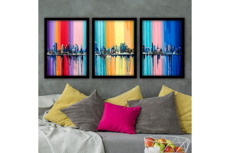 Dekorativ InnRammemet maling 3-Deler 35x45 cm - Flerfarget - Innredning - Bilder & kunst - Lerretsbilder