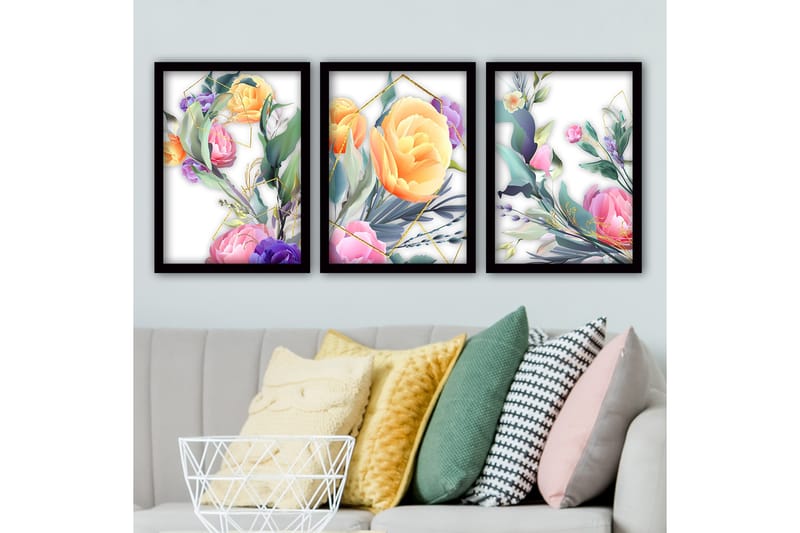 Dekorativ InnRammemet maling 3-Deler 35x45 cm - Flerfarget - Innredning - Bilder & kunst - Lerretsbilder