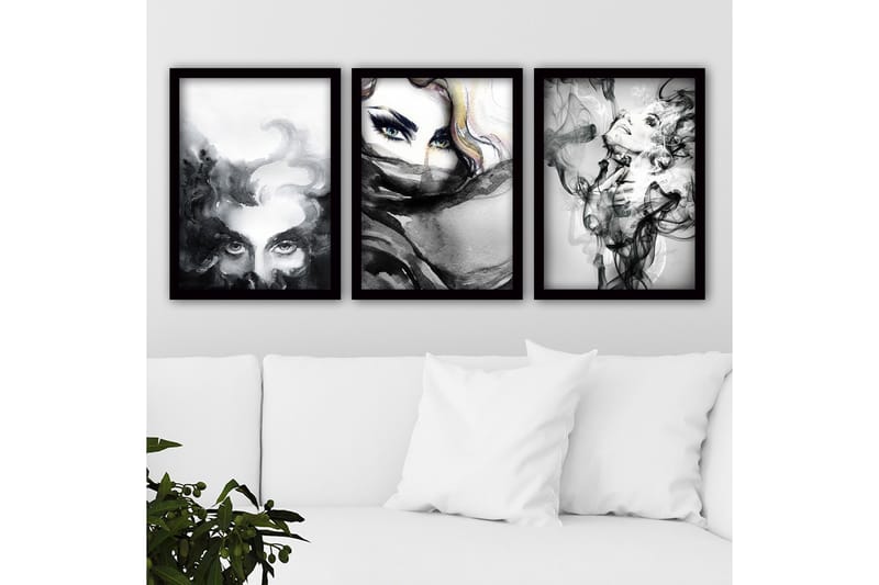 Dekorativ InnRammemet maling 3-Deler 35x45 cm - Flerfarget - Innredning - Bilder & kunst - Lerretsbilder