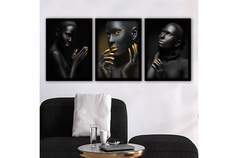 Dekorativ InnRammemet maling 3-Deler 35x45 cm - Flerfarget - Innredning - Bilder & kunst - Lerretsbilder