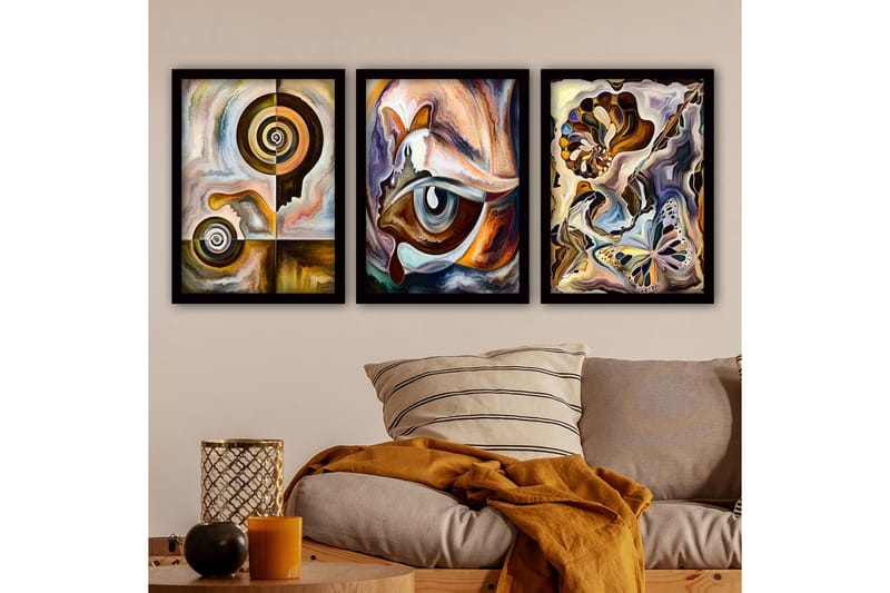 Dekorativ InnRammemet maling 3-Deler 35x45 cm - Flerfarget - Innredning - Bilder & kunst - Lerretsbilder