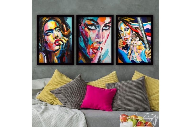 Dekorativ InnRammemet maling 3-Deler 35x45 cm - Flerfarget - Innredning - Bilder & kunst - Lerretsbilder
