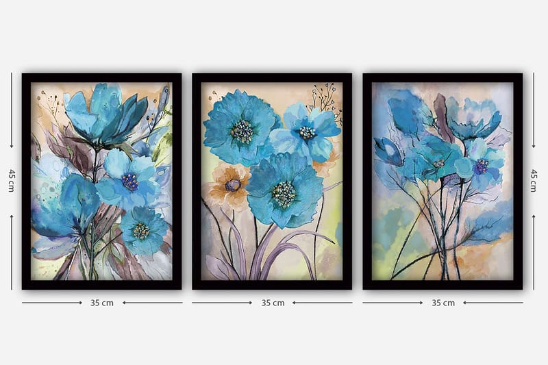 Dekorativ InnRammemet maling 3-Deler 35x45 cm - Flerfarget - Innredning - Bilder & kunst - Lerretsbilder