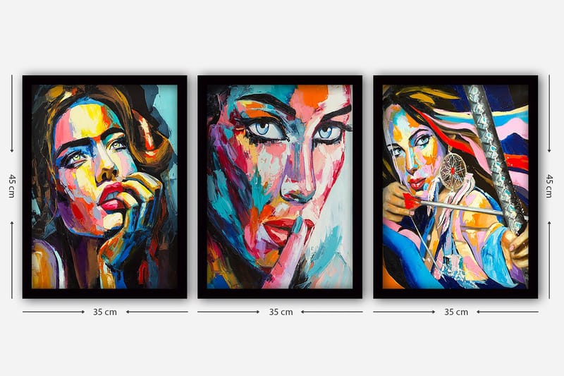 Dekorativ InnRammemet maling 3-Deler 35x45 cm - Flerfarget - Innredning - Bilder & kunst - Lerretsbilder