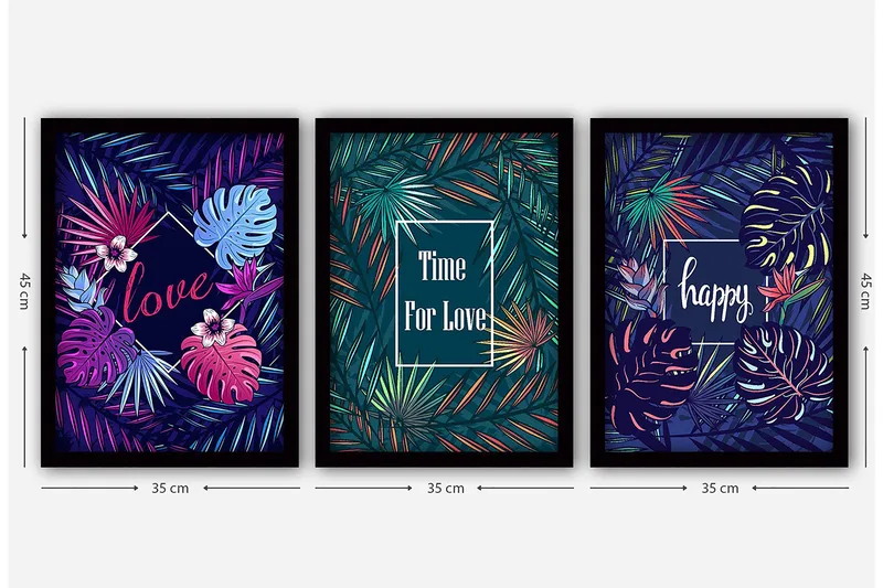 Dekorativ InnRammemet maling 3-Deler 35x45 cm - Flerfarget - Innredning - Bilder & kunst - Lerretsbilder