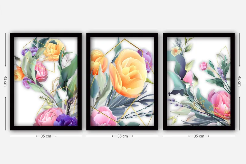 Dekorativ InnRammemet maling 3-Deler 35x45 cm - Flerfarget - Innredning - Bilder & kunst - Lerretsbilder