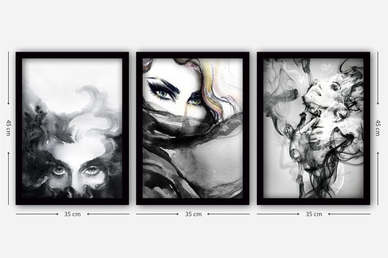 Dekorativ InnRammemet maling 3-Deler 35x45 cm - Flerfarget - Innredning - Bilder & kunst - Lerretsbilder