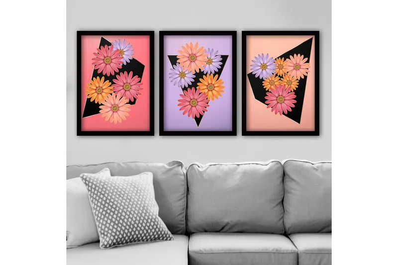 Dekorativ InnRammemet maling 3-Deler 35x45 cm, Flerfarget